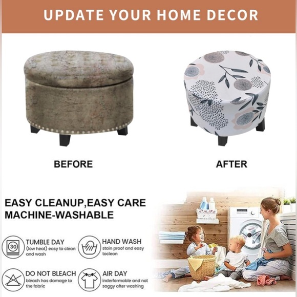 Stretch round Ottoman Slipcover for Foot Stool with Nonslip Elastic Bottom XL - Picture 6 of 6